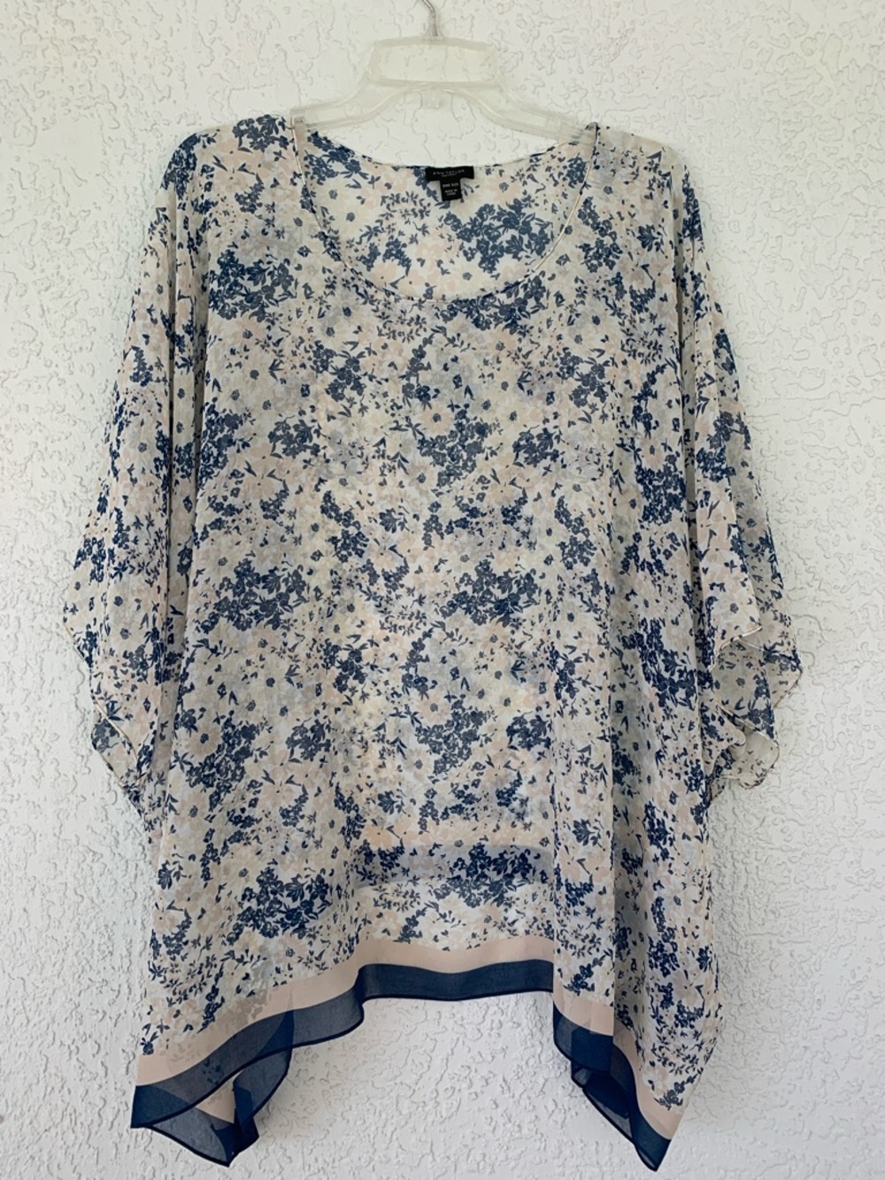Ann Taylor Factory Blue and Cream Floral Sheer Tunic one size